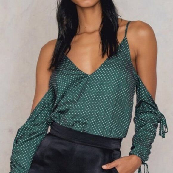 Minkpink Off Shoulder Long Sleeve Green Shirt Large NWT - Picture 1 of 6